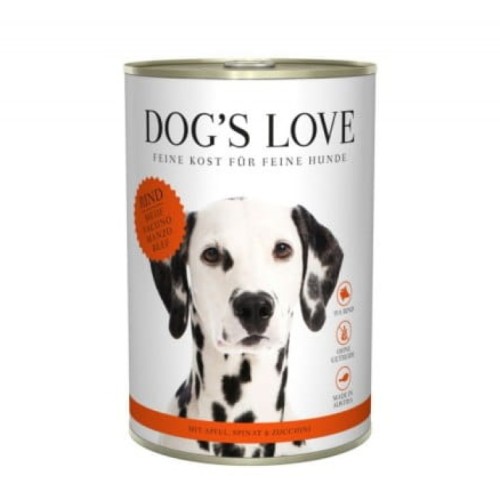DOG'S LOVE Rind - wołowina z jabłkiem, szpinakiem i cukinią Mokra Karma dla psów (400g).jpg