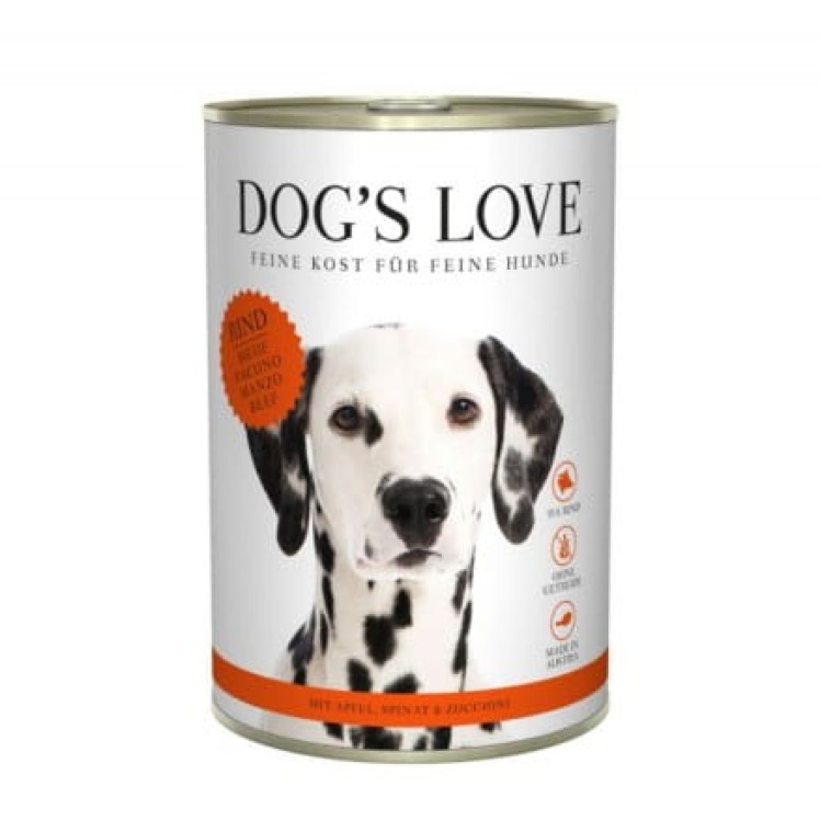 DOG'S LOVE Rind - wołowina z jabłkiem, szpinakiem i cukinią Mokra Karma dla psów (400g).jpg