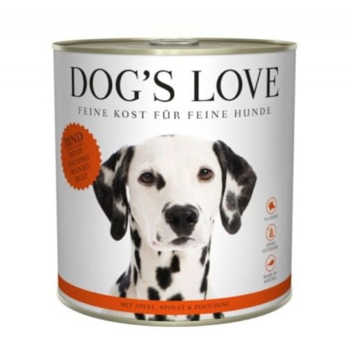 DOG'S LOVE Rind - wołowina z jabłkiem, szpinakiem i cukinią Mokra Karma dla psów (800g).jpg