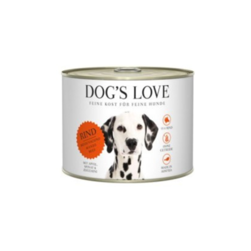 DOG'S LOVE Rind - wołowina z jabłkiem, szpinakiem i cukinią Mokra Karma dla psów (200g).png
