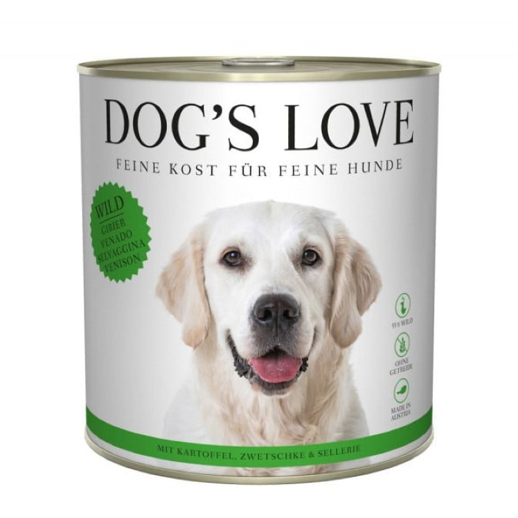 DOG'S LOVE WILD dziczyzna z marchewką, selerem, ziemniakami i śliwkami Mokra Karma dla psów (800g).jpg