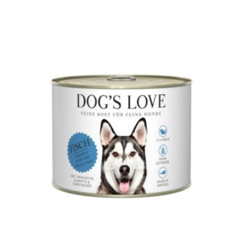 DOG'S LOVE Fisch - ryby z amarantusem, marchewką i mniszkiem lekarskim Mokra Karma dla psów (200g).png